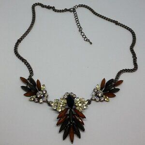 GUNMETAL chain crystal rhinestone elegant statement necklace bejeweled